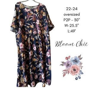 🚨Bloom Chic Floral Dress 22-24 oversized P2P - 30" W-25.5” L; 49'’